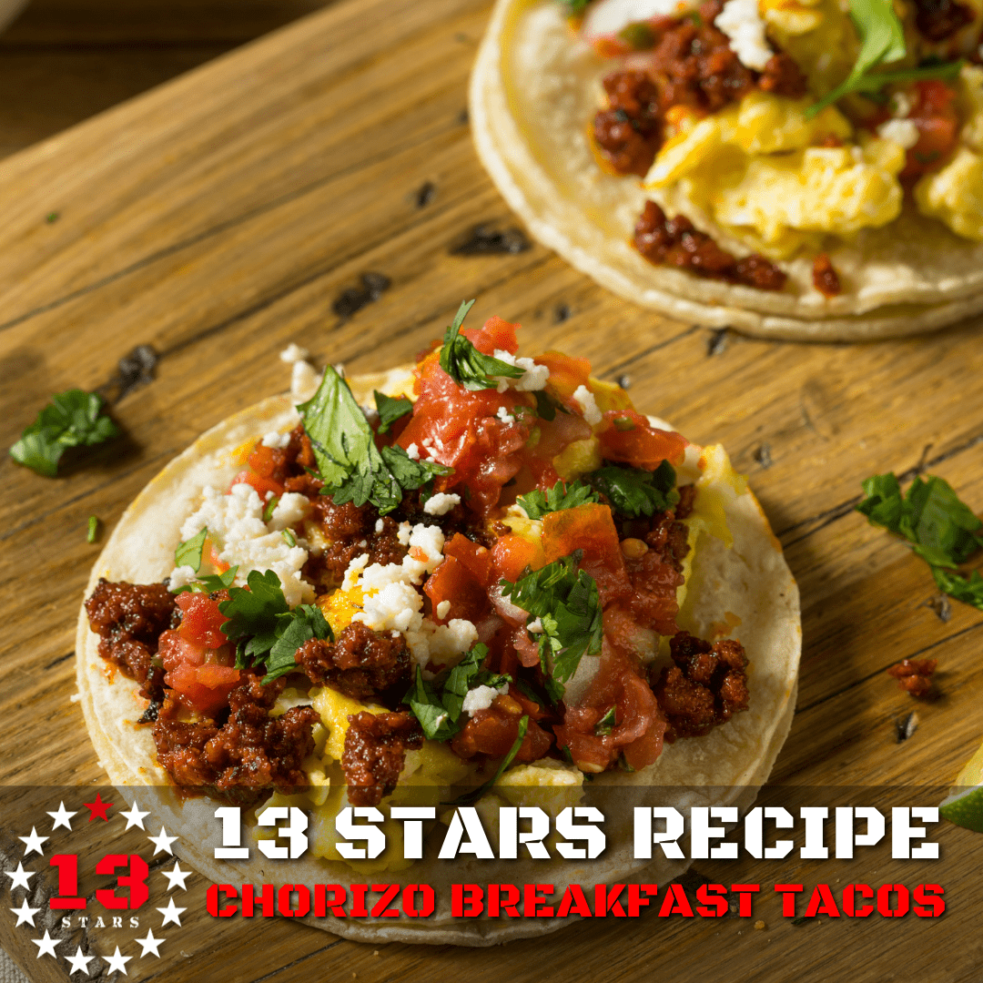 Chorizo Breakfast Tacos - 13 Stars Hot Sauce